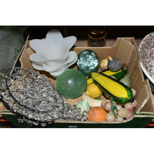501 - TWO BOXES AND LOOSE CERAMICS AND GLASS ETC, to include six Wedgwood 'Baby Owls' collectors plates, t... 