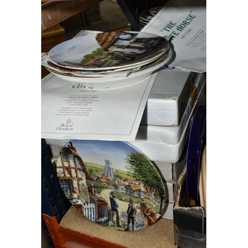 501 - TWO BOXES AND LOOSE CERAMICS AND GLASS ETC, to include six Wedgwood 'Baby Owls' collectors plates, t... 