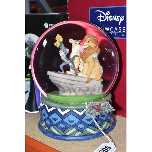 505 - THREE BOXED DISNEY SNOW GLOBES, comprising two illuminated Disney Villain examples with Ursula insid... 