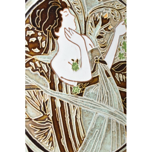 506 - FOUR LATE 20TH CENTURY MAW & Co FOUR SEASONS TILES,  each depicting an art nouveau style design with... 