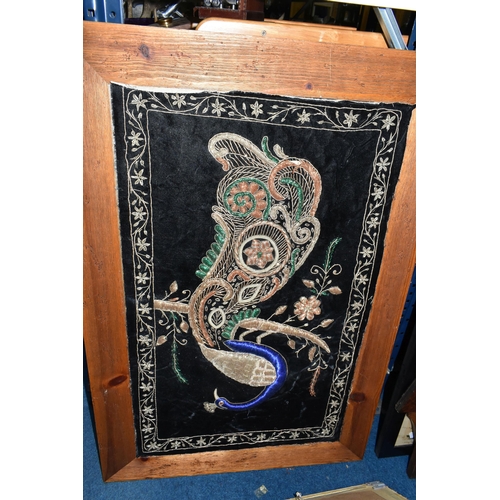 511 - A BOX AND LOOSE WOODEN ORNAMENTS AND PICTURE ETC, to include a carved wooden bulldog approximate len... 