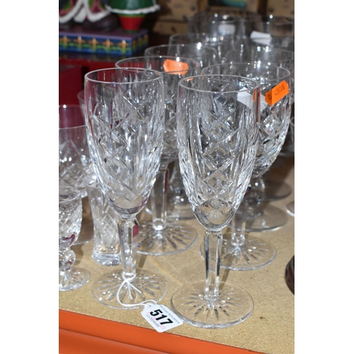 517 - A GROUP OF CUT CRYSTAL, to include two Waterford Glengarriff wine glasses, two Waterford Glengarriff... 