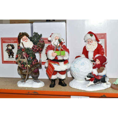 526 - FIVE BOXED 'POSSIBLE DREAMS' CLOTHTIQUE CHRISTMAS FIGURES, comprising 'Woodman's Gifts' 6003844, 'Ch... 