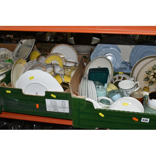 530 - SIX BOXES OF DINNERWARE AND CERAMICS, to include two Derby County F.C mugs, 1971-1972 League Champio... 