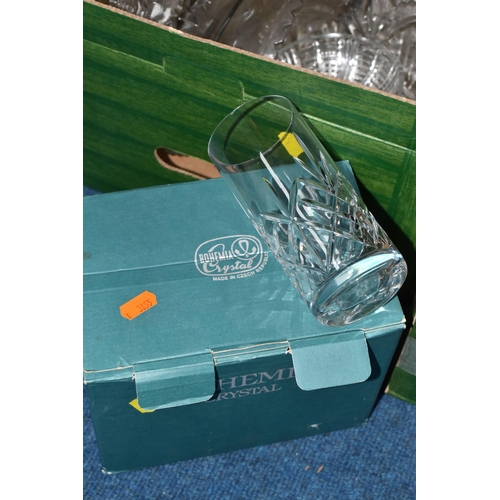 531 - SIX BOXES OF GLASSWARE, to include two boxed sets of six Luminarc Maldives Bubbles dessert dishes, v... 