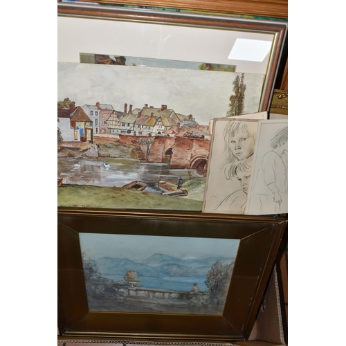 535 - A GROUP OF ASSORTED OILS, WATERCOLOURS AND PRINTS, to include Robert Ernest McEune (1876-1951) water... 