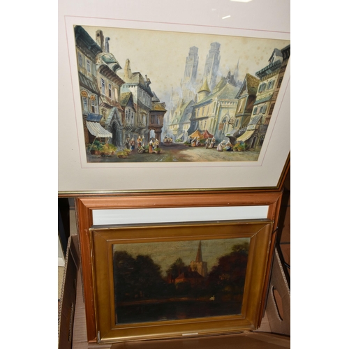 535 - A GROUP OF ASSORTED OILS, WATERCOLOURS AND PRINTS, to include Robert Ernest McEune (1876-1951) water... 