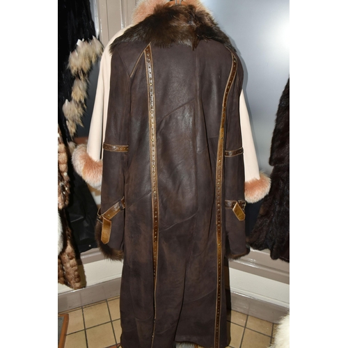 537 - A SUEDE CAPE WITH FUR COLLAR AND BROWN LEATHER LADIES SHEEPSKIN, comprising an apricot coloured sued... 