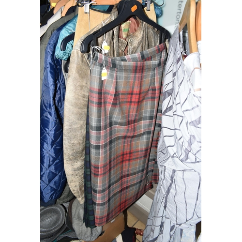 540 - A COLLECTION OF LADIES VINTAGE CLOTHING, to include two 1960's suede and leather miniskirts, a 1980'... 