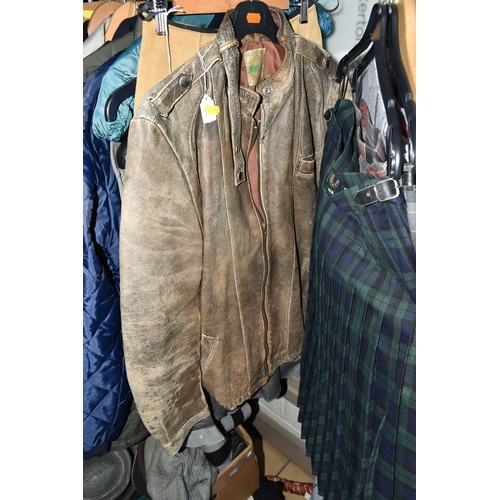 540 - A COLLECTION OF LADIES VINTAGE CLOTHING, to include two 1960's suede and leather miniskirts, a 1980'... 