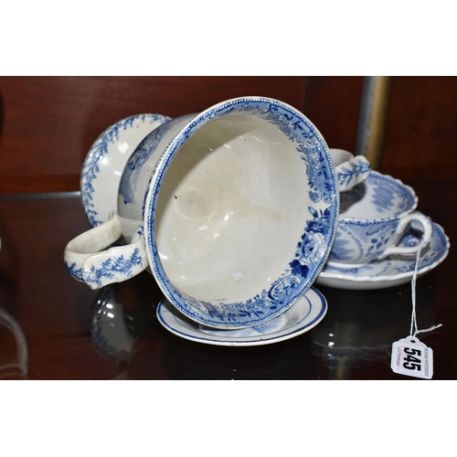 545 - FOUR PIECES OF 19TH CENTURY WESLEY COMMEMORATIVE BLUE AND WHITE TRANSFER PRINTED POTTERY, comprising... 