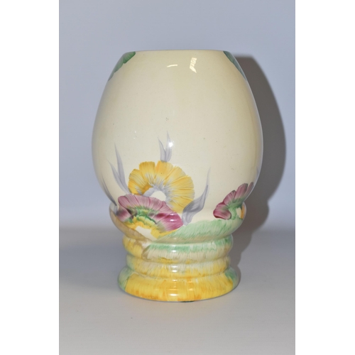 549 - A CLARICE CLIFF RHODANTHE PATTERN VASE, shape no 362, the bulbous body painted with blue, green, yel... 