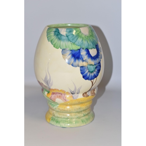 549 - A CLARICE CLIFF RHODANTHE PATTERN VASE, shape no 362, the bulbous body painted with blue, green, yel... 