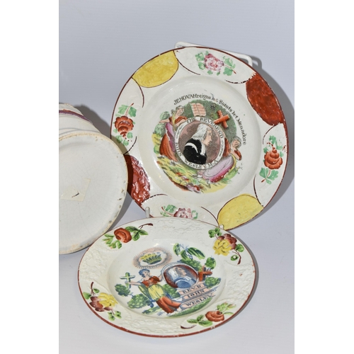 550 - FIVE PIECES OF EARLY TO MID 19TH CENTURY WESLEY INTEREST POLYCHROME POTTERY, comprising a late Georg... 