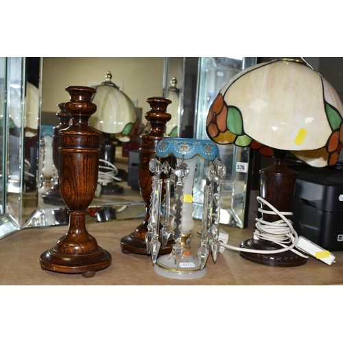 576 - A TRIPLE DRESSING TABLE MIRROR, height 60cm (chipped in one corner), a pair of early 20th century tu... 