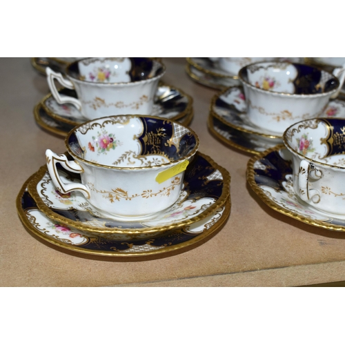 A COALPORT BLUE 'BATWING' TEA SET, comprising a milk jug, sugar bowl
