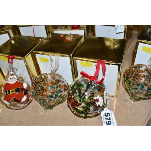 579 - FIFTEEN BOXED ENESCO'S TREASURY OF ORNAMENTS, individually decorated glass Christmas tree baubles (1... 