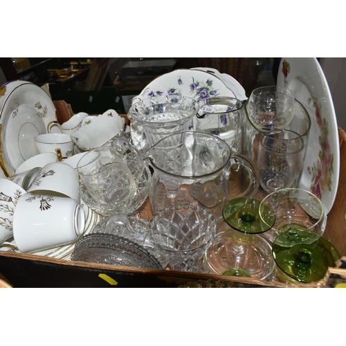 580 - THREE BOXES OF CERAMICS AND GLASSWARE, to include a quantity of Crown Devon 'Blush Ivory' vases, a R... 