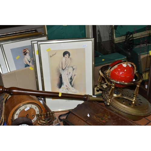 583 - TWO BOXES OF MISCELLANEOUS SUNDRIES, to include a wooden Ewbank 'Merit' carpet sweeper, a red jasper... 