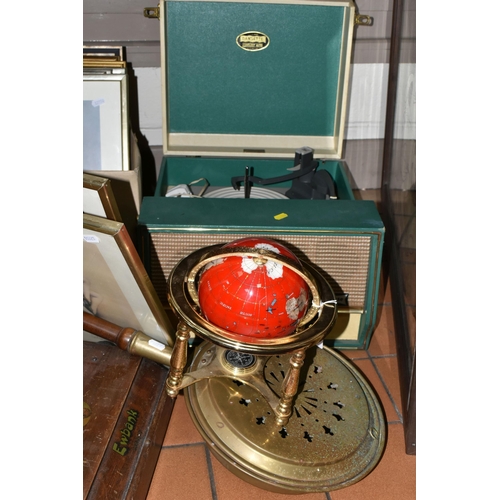 583 - TWO BOXES OF MISCELLANEOUS SUNDRIES, to include a wooden Ewbank 'Merit' carpet sweeper, a red jasper... 