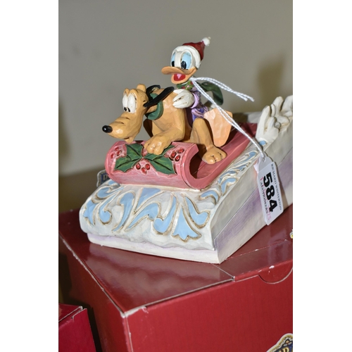 584 - FOUR BOXED DISNEY TRADITIONS CHRISTMAS SCULPTURES BY JIM SHORE, comprising two 'Snuff Said' depictin... 