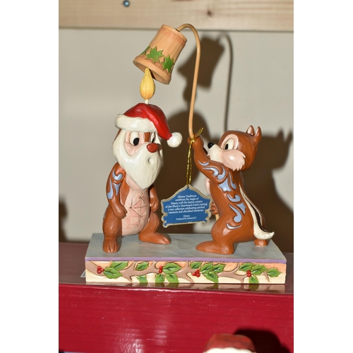 585 - FOUR BOXED DISNEY TRADITION CHRISTMAS SCULPTURES BY JIM SHORE, comprising Chip and Dale 'Snuff Said'... 