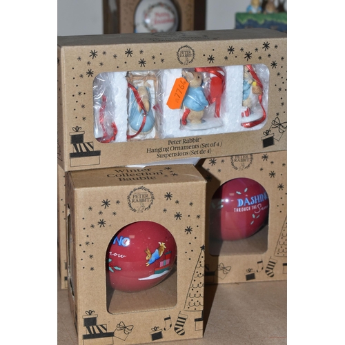 586 - TWENTY-ONE BOXED BEATRIX POTTER 'PETER RABBIT'  ORNAMENTS, comprising five Christmas baubles, a box ... 