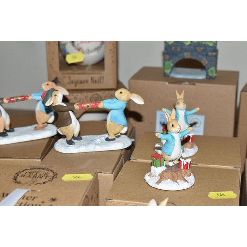586 - TWENTY-ONE BOXED BEATRIX POTTER 'PETER RABBIT'  ORNAMENTS, comprising five Christmas baubles, a box ... 