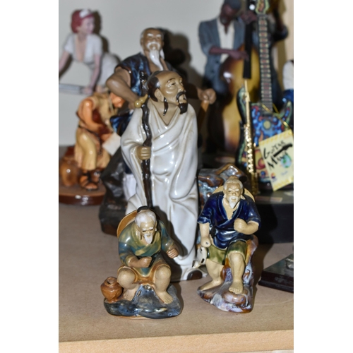 588 - FOURTEEN ASSORTED CERAMIC AND RESIN FIGURES, to include black jazz musicians, 'Sweet Lorraine' nurse... 