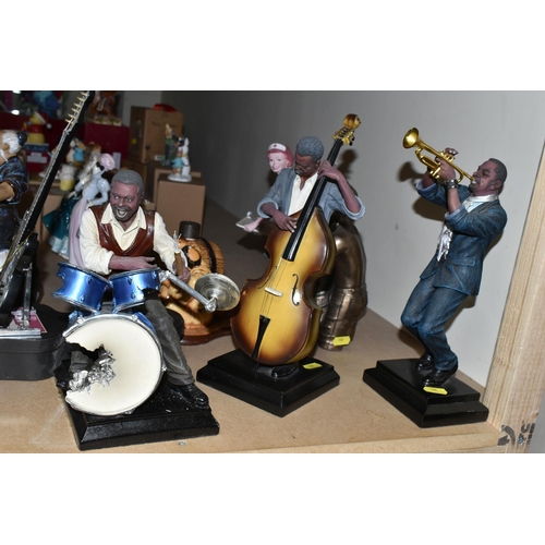 588 - FOURTEEN ASSORTED CERAMIC AND RESIN FIGURES, to include black jazz musicians, 'Sweet Lorraine' nurse... 