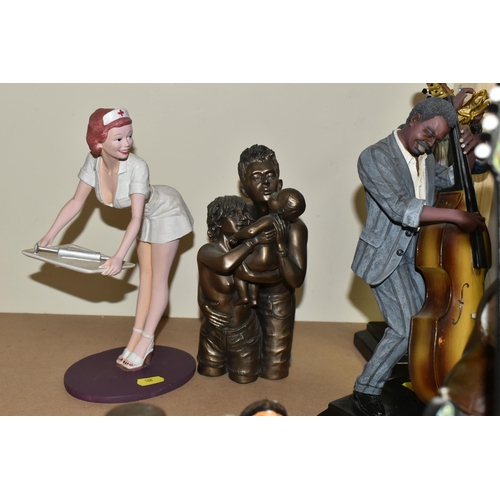 588 - FOURTEEN ASSORTED CERAMIC AND RESIN FIGURES, to include black jazz musicians, 'Sweet Lorraine' nurse... 