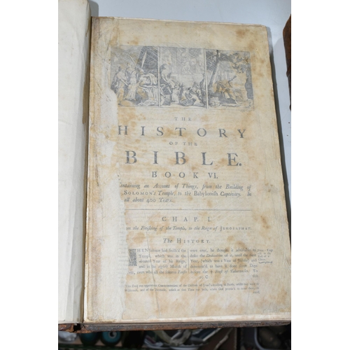 596 - ANTIQUARIAN RELIGIOUS BOOKS comprising Stackhouse's History of the Bible vol.1, circa 1740-1750, Coo... 
