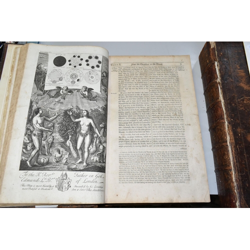 596 - ANTIQUARIAN RELIGIOUS BOOKS comprising Stackhouse's History of the Bible vol.1, circa 1740-1750, Coo... 