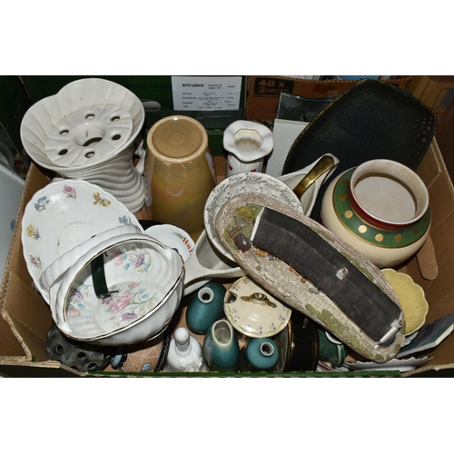 598 - SIX BOXES AND LOOSE ASSORTED CERAMICS ETC, to include a T.G Green rolling pin, Royal Winton desert b... 