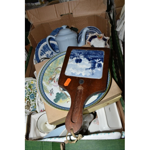598 - SIX BOXES AND LOOSE ASSORTED CERAMICS ETC, to include a T.G Green rolling pin, Royal Winton desert b... 