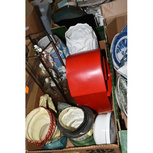 598 - SIX BOXES AND LOOSE ASSORTED CERAMICS ETC, to include a T.G Green rolling pin, Royal Winton desert b... 