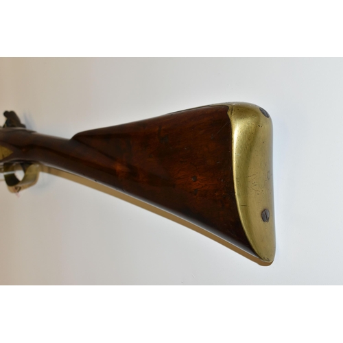 281 - AN ANTIQUE FLINTLOCK BLUNDERBUSS, fitted with a 30'' steel flared muzzle barrel, the lock bears the ... 