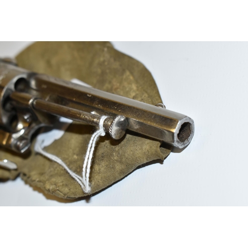 283 - AN ANTIQUE NICKEL PLATED 7MM PINFIRE REVOLVER, bearing Belgian proof marks fitted with a 3 6/8'' bar... 