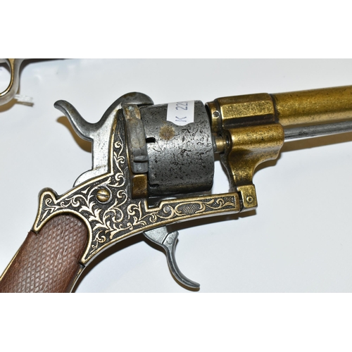 285 - THREE WHITE METAL REPLICA REVOLVERS, designed so they are incapable of conversion to fire live cartr... 