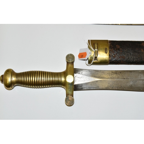 288 - TWO MID 19TH CENTURY FRENCH ARMY CADETS GLADIUS SWORDS, in their original leather covered scabbards ... 