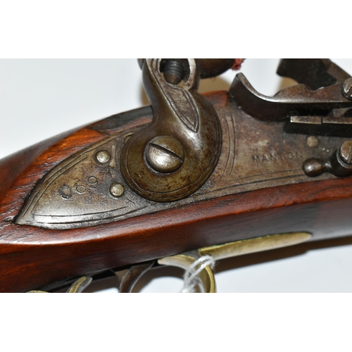 290 - A FLINTLOCK SINGLE BARREL 17 BORE MILITARY DESIGN HOLSTER PISTOL, fitted with a 9'' barrel  bearing ... 