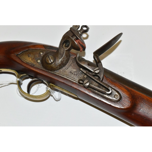 290 - A FLINTLOCK SINGLE BARREL 17 BORE MILITARY DESIGN HOLSTER PISTOL, fitted with a 9'' barrel  bearing ... 