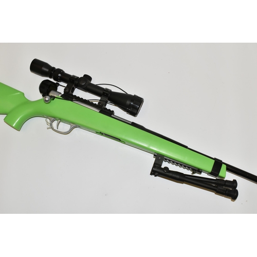 292 - A BB SPRING OPERATED BOLT ACTION AIR RIFLE, fitted with a scope, bearing no make or serial number, i... 