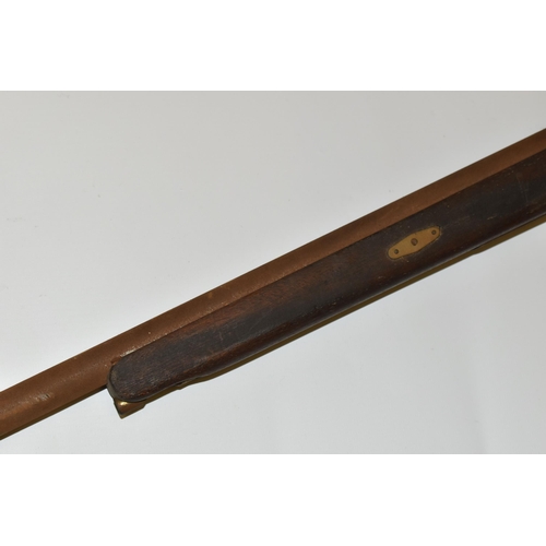 300 - A REPRODUCTION OF A FLINTLOCK RIFLE, lacks ram rod, non-firing, overall length 134cm, rusted conditi... 