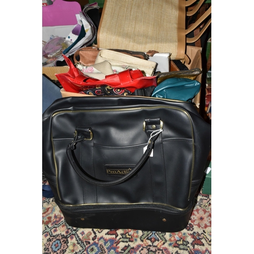 608 - FOUR BOXES AND LOOSE HANDBAGS, SCARVES AND ACCESSORIES ETC, brands include Fiorelli, Luca Bocelli, S... 