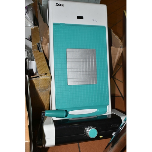 609 - FOUR BOXES OF CRAFT WORK TOOLS AND EQUIPMENT, to include a Todo multi-functional hot die cutting, em... 