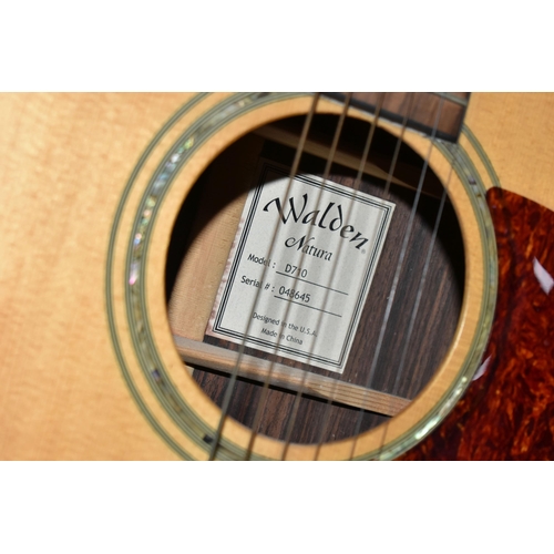 610 - A WALDEN 'NATURA' CLASSICAL GUITAR, model number 048645, paper label inside, solid spruce top, gold ... 