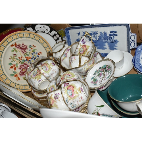 424 - TWO BOXES OF DINNERWARE,  to include a quantity of German 'Thomas' white and silver gilt dinnerware,... 