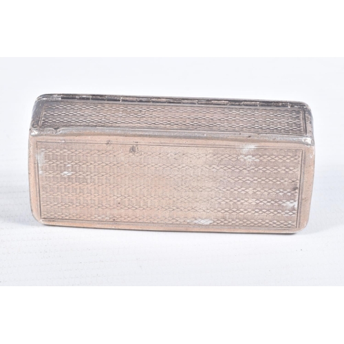 103 - AN EARLY VICTORIAN NATHANIEL MILLS SILVER SNUFF BOX, the rectangular shape with engine turned banded... 