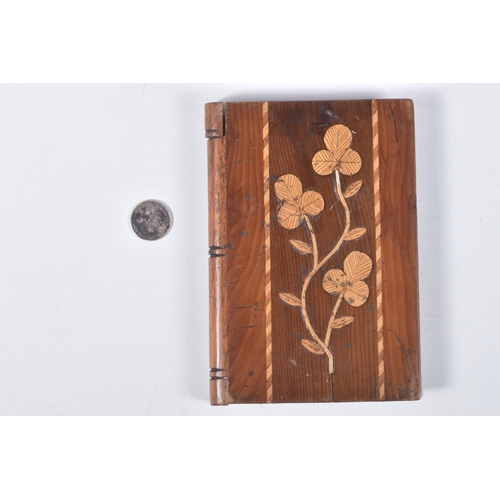 26 - TWO WOODEN CARD CASES, the first a Chinese carved case with detachable lid, the second designed as a... 